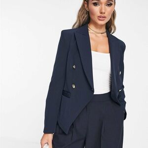 River Island Premium Double Breasted Navy Blazer Gold Buttons Size 10 US